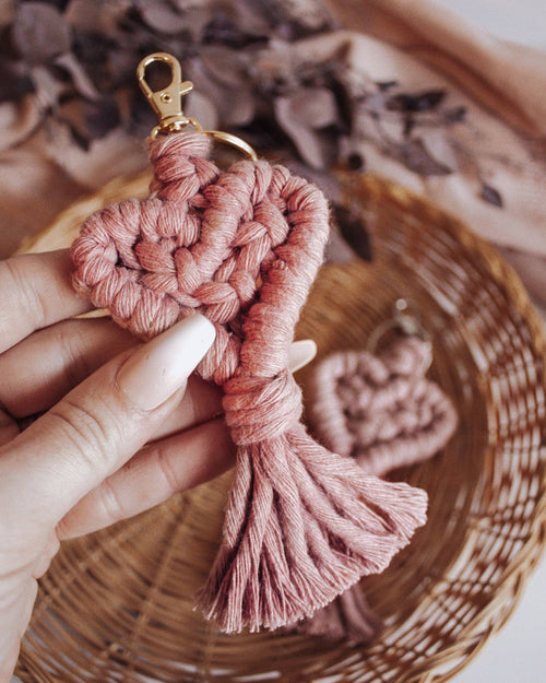 Crochet Heart Gold Keychain (Rose)