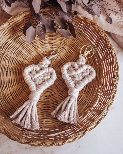 Crochet Heart Silver Keychain (Cherry Blossom)