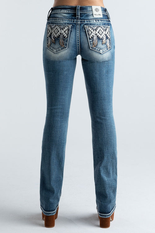 Miss Me Aztec Feather Slim Bootcut Jeans
