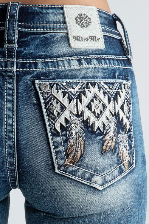 Miss Me Aztec Feather Slim Bootcut Jeans