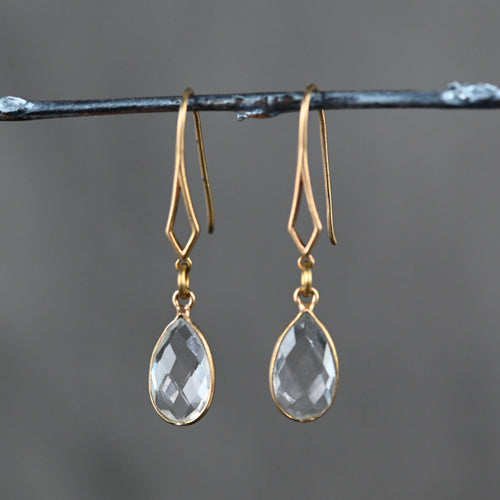 Diamond Hook Tear Drop Earrings (Crystal)