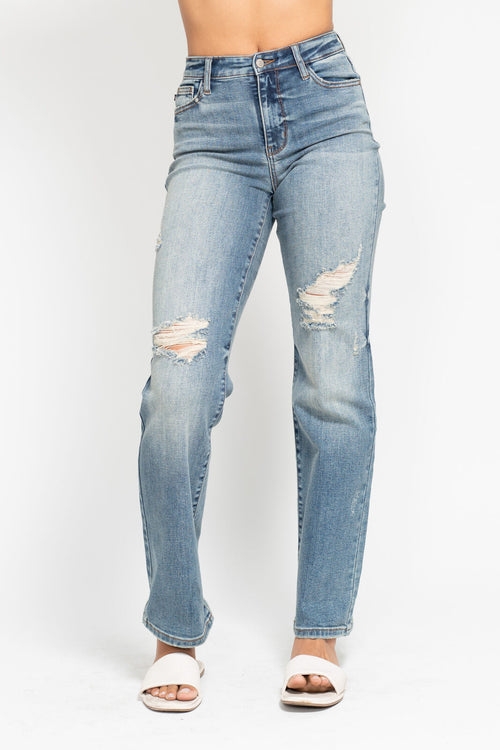 Judy Blue Isasbella Straight Jeans (Medium Wash)