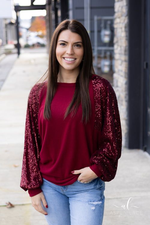 Madeline Sequin Top (Burgundy)