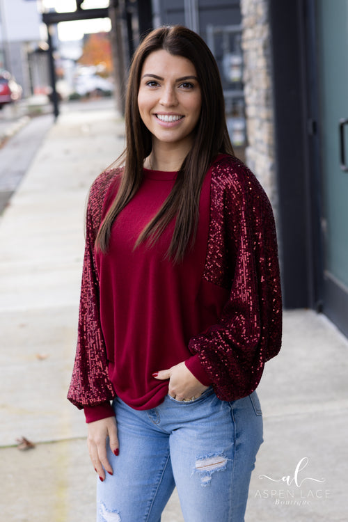 Madeline Sequin Top (Burgundy)