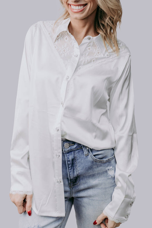 Aztec Lace Button Down Shirt (White)