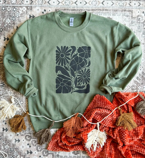 Boho Floral Sweatshirt (Green)
