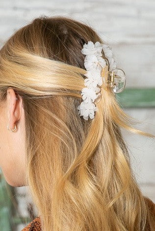 Lucy Floral Claw Clip (White)