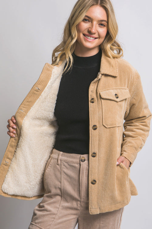 Corduroy Sherpa Jacket (Beige)