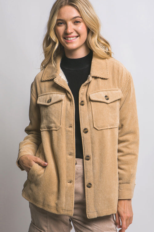 Corduroy Sherpa Jacket (Beige)