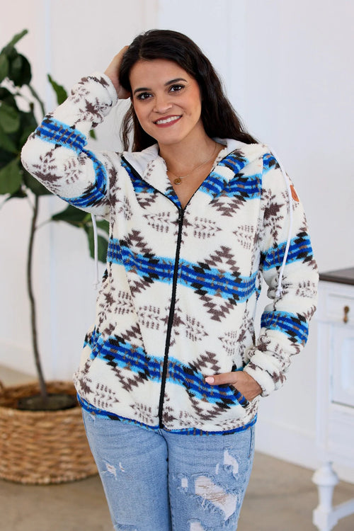 Sherpa FullZip Hoodie (Blue Aztec)