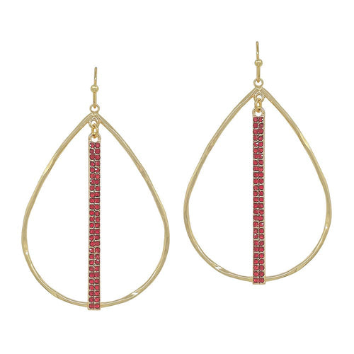 Open Teardrop with Red Rhinestone Bar Earrings
