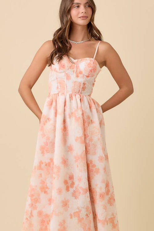 Midi Floral Print Dress (Tangerine)