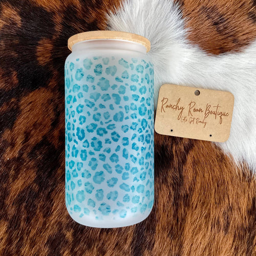 Frosted Glass Tumbler (Turquoise Leopard)