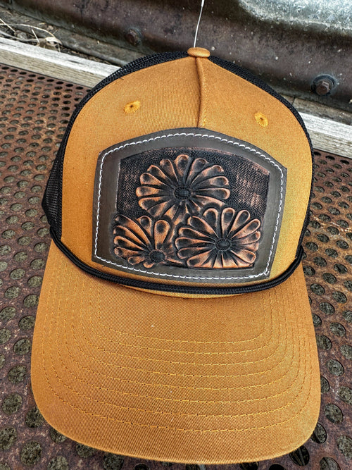 Hand Tooled Floral Hat (Camel)