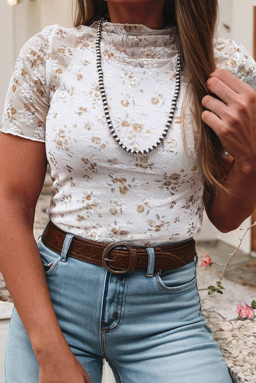 Western Floral Lace Top (White)