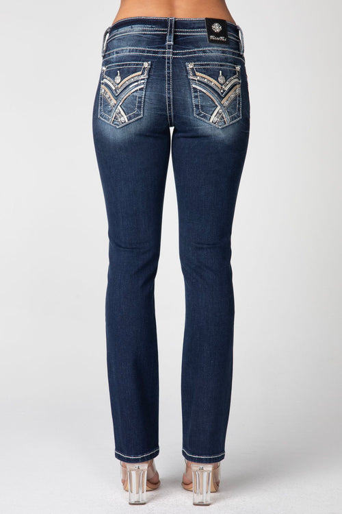 Miss Me X Stitch Straight Leg Jeans (Dark Wash)