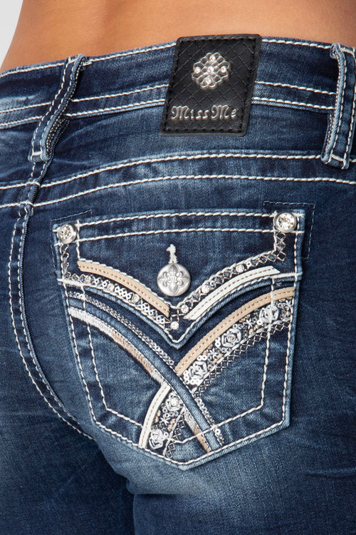 Miss Me X Stitch Straight Leg Jeans (Dark Wash)