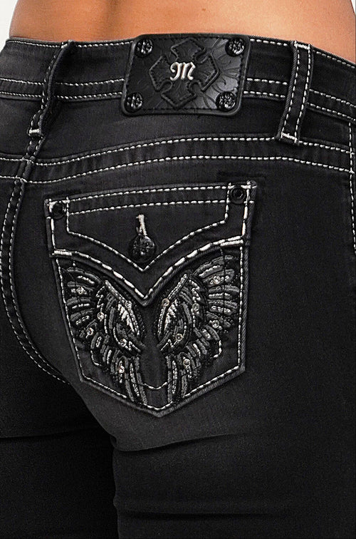 Miss Me Wing Stitch Bootcut Jeans (Grey)