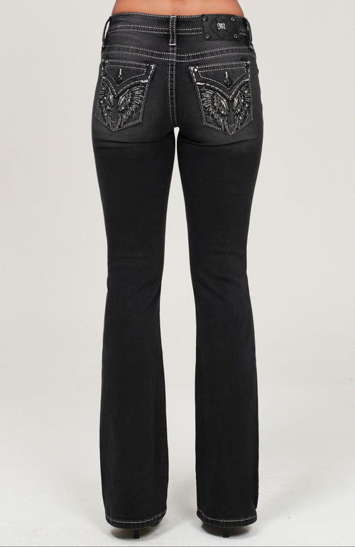 Miss Me Wing Stitch Bootcut Jeans (Grey)