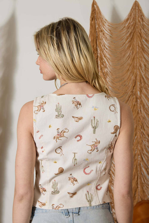Western Denim Vest (Cream)