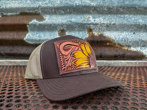Sunflower Southwest Leather Patch Hat (Brown & Tan)
