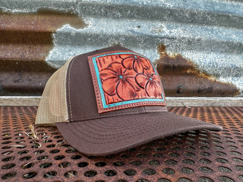 Primerose Hand Tooled Patch Hat (Brown/Tan)