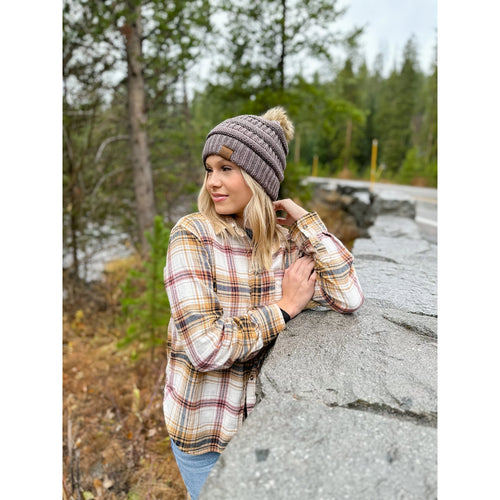 Natural Fur Pom CC Beanie (Multiple Colors)