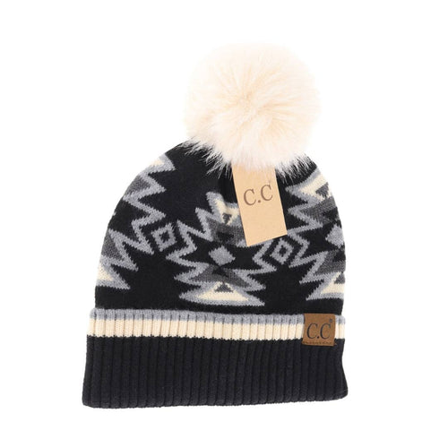 Southwestern Fur Pom CC Beanie (Multiple Colors)