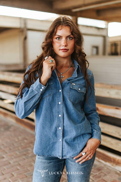 Western Yoke Denim Shirt (Medium Wash)