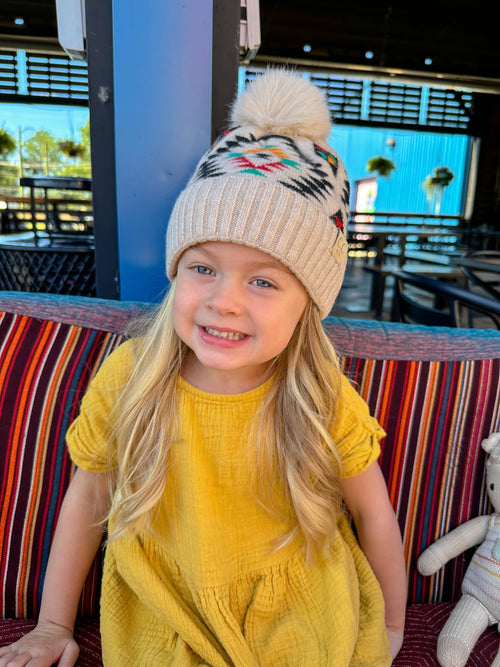 Kids Riley Aztec Faux Fur Pom CC Beanie (Multiple Colors)