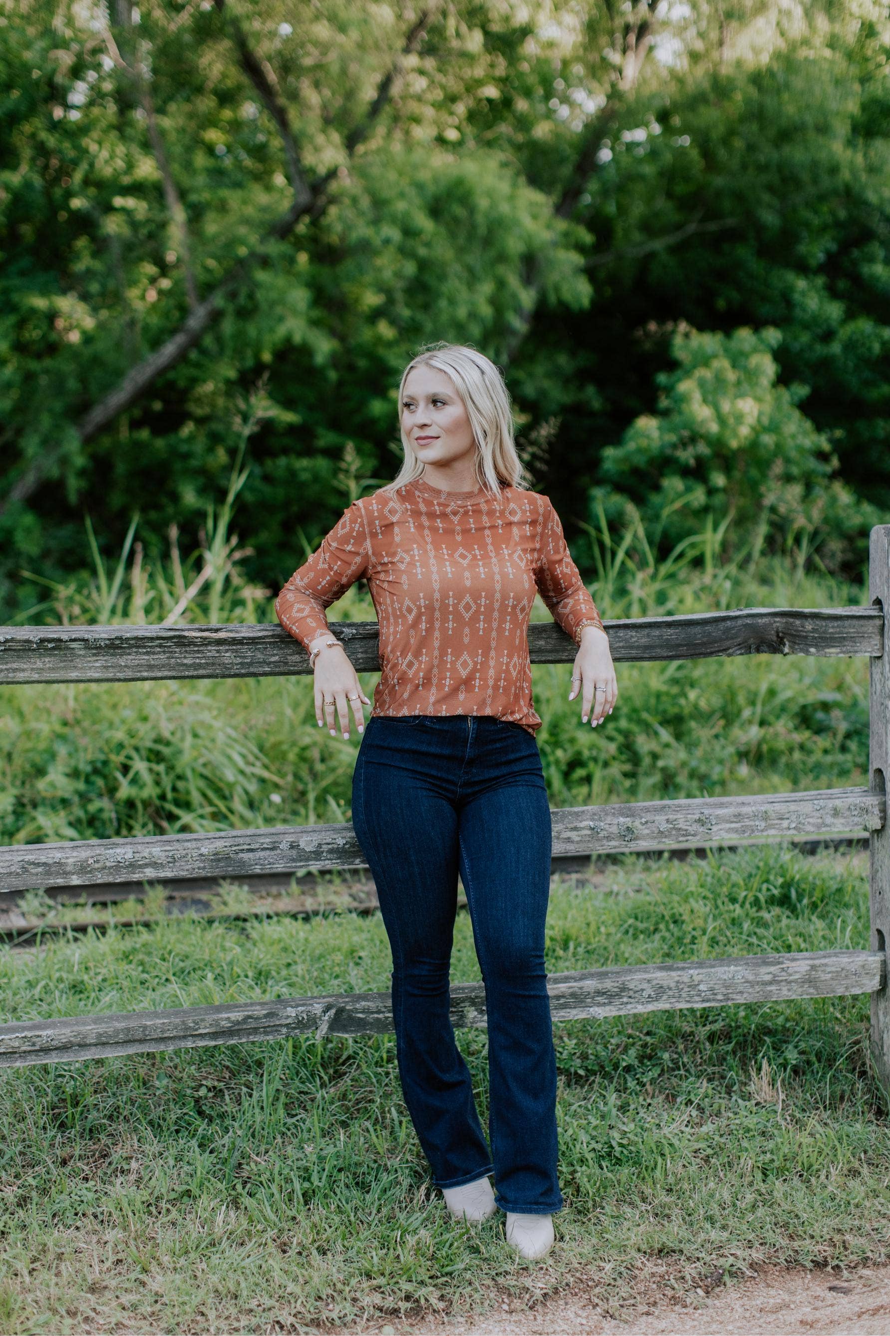 Aztec Mesh Top (Rust) – Aspen Lace Boutique