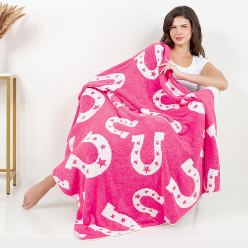 Luxe Microfiber Blanket (Pink Horseshoes)