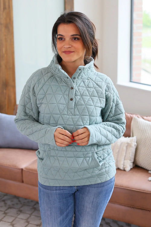 Geometric Button Snap Pullover (Sage)