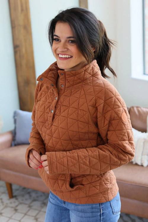Geometric Button Snap Pullover (Rust)