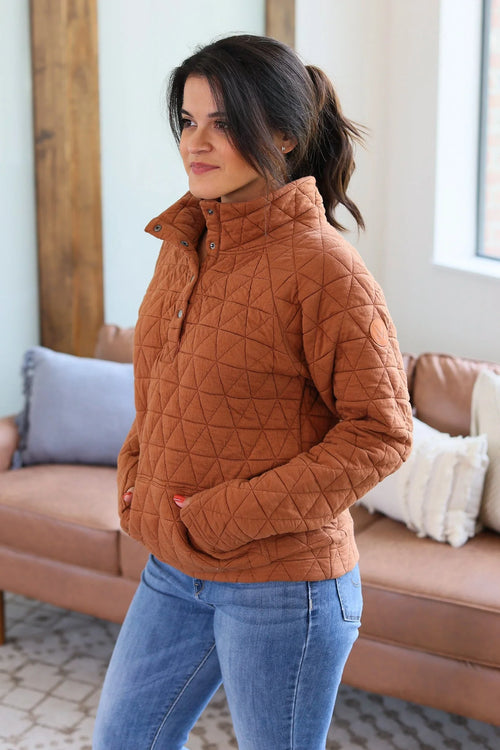 Geometric Button Snap Pullover (Rust)
