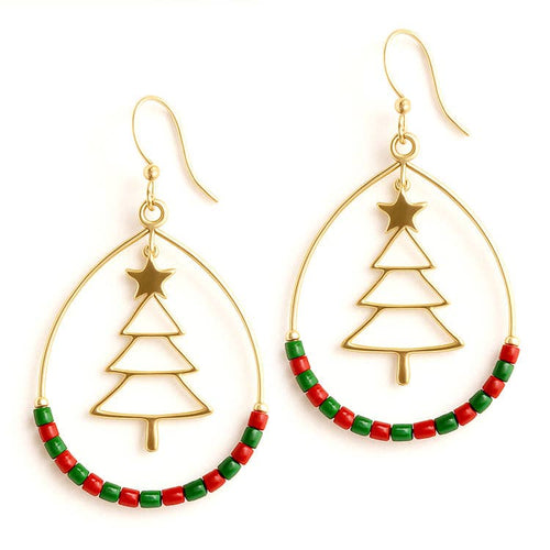 Gold Christmas Tree Cutout Earrings