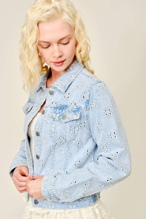 Embroidered Denim Jacket (Light Wash)