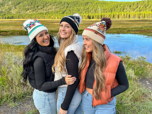Southwestern Fur Pom CC Beanie (Multiple Colors)