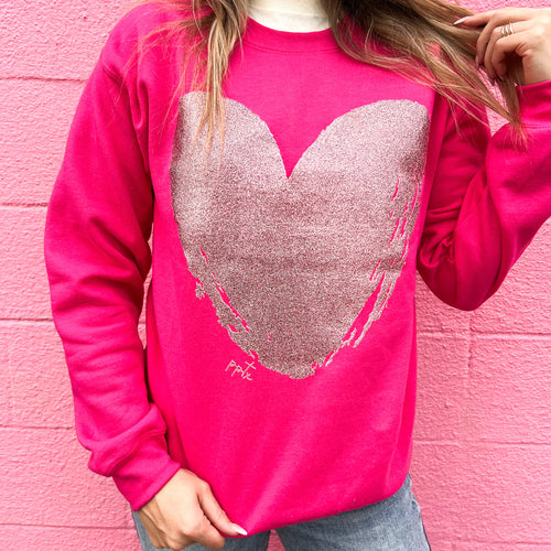 *PVM* Glitter Heart Sweatshirt (Pink)