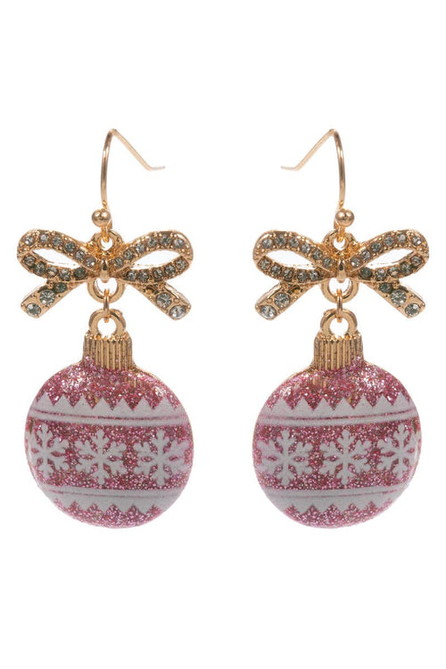Gold Bow Glitter Ornament Earrings