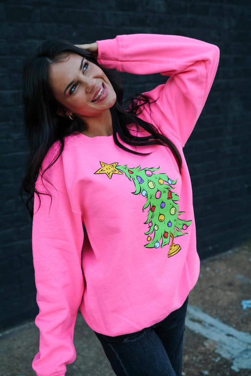 Who Christmas Tree Sweatshirt (Neon Pink)