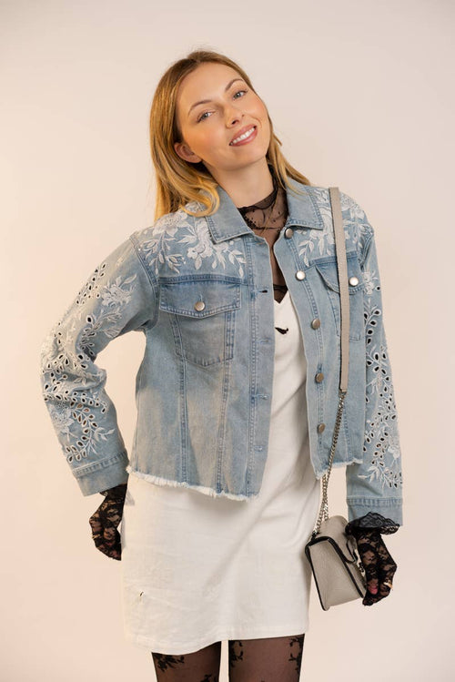 Embroidered Denim Jacket (Light Wash)