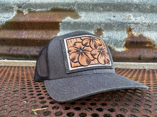 Primerose Hand Tooled Patch Hat (Heather Charcoal/Black)