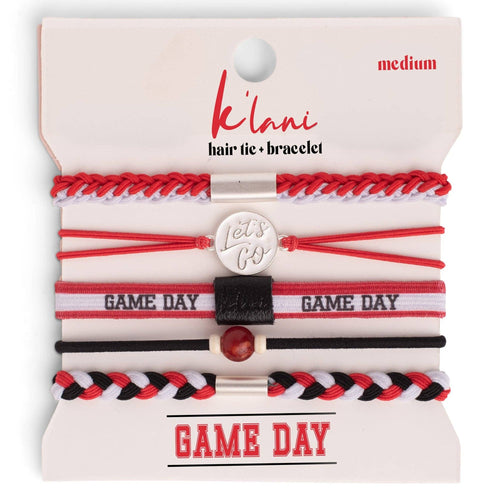 "Game Day" Red, Black & White Hair Tie Bracelets