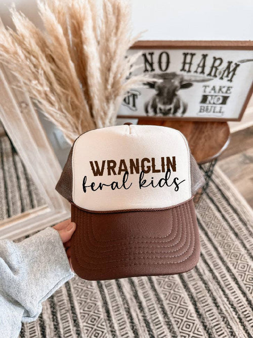 Wranglin Feral Kids Trucker Hat (Brown)