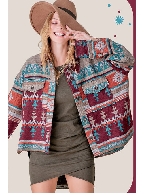 Randy Aztec Jacket (Rust/ Wine)