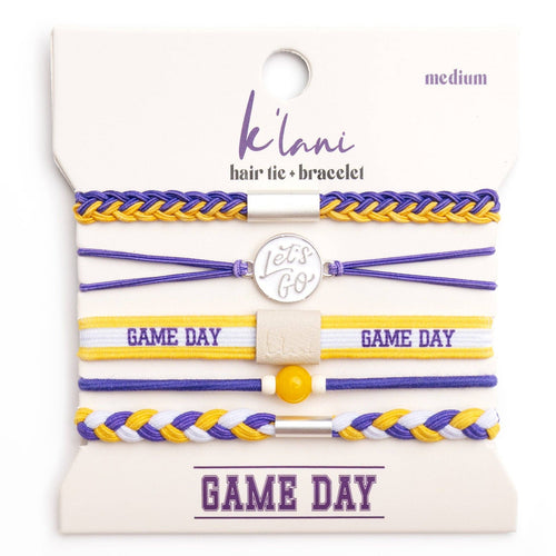"Game Day" Purple & Yellow Hair Tie Bracelets