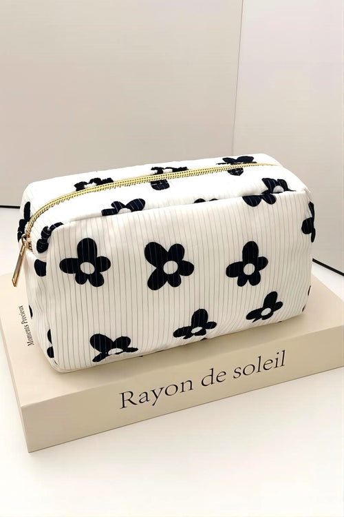 Travel Cosmetic Bag (Black Daisy)