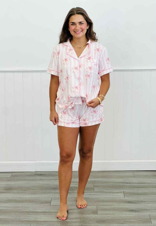 Bow & Stripe Shorts Pajama Set