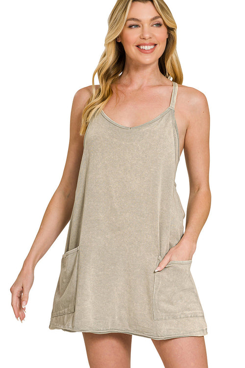 Brandy Acid Wash Romper (Sleet)